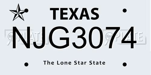 NJG3074 Texas License Plate