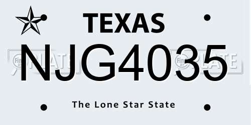 NJG4035 Texas License Plate