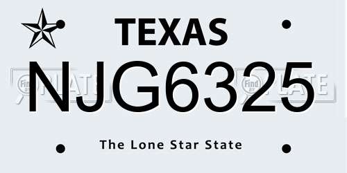 NJG6325 Texas License Plate