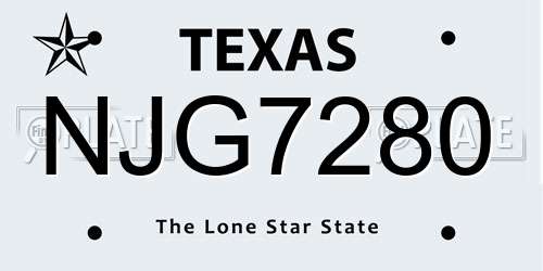 NJG7280 Texas License Plate