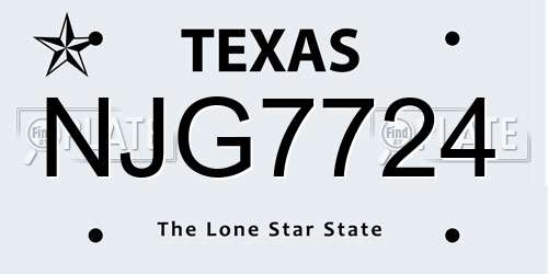 NJG7724 Texas License Plate