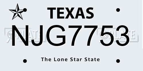 NJG7753 Texas License Plate