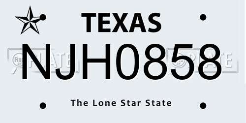 NJH0858 Texas License Plate