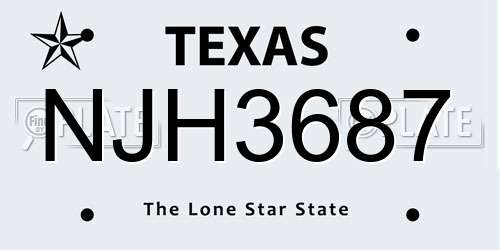 NJH3687 Texas License Plate