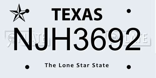NJH3692 Texas License Plate