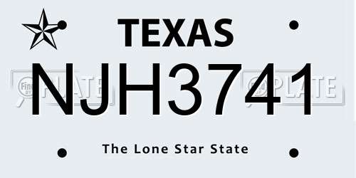 NJH3741 Texas License Plate