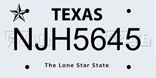 NJH5645 Texas License Plate