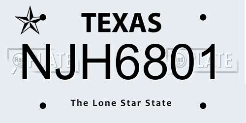 NJH6801 Texas License Plate