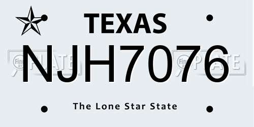 NJH7076 Texas License Plate