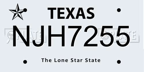 NJH7255 Texas License Plate