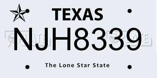 NJH8339 Texas License Plate