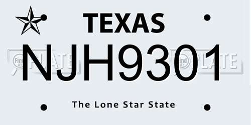 NJH9301 Texas License Plate