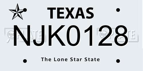 NJK0128 Texas License Plate