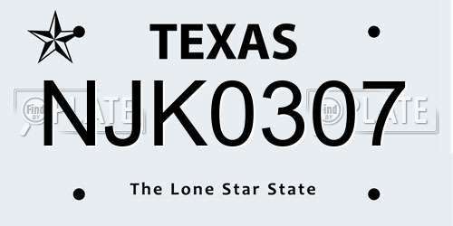 NJK0307 Texas License Plate