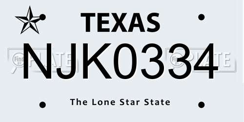 NJK0334 Texas License Plate