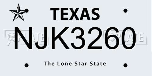NJK3260 Texas License Plate