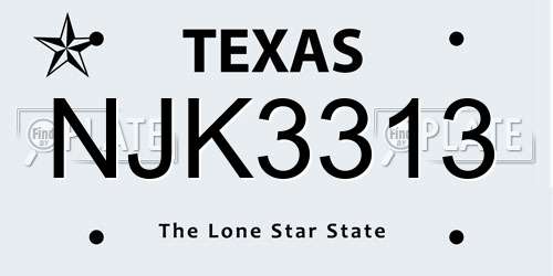 NJK3313 Texas License Plate