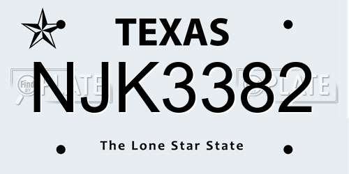 NJK3382 Texas License Plate