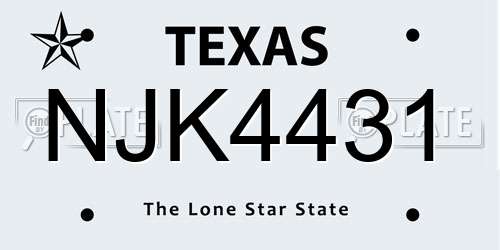 NJK4431 Texas License Plate
