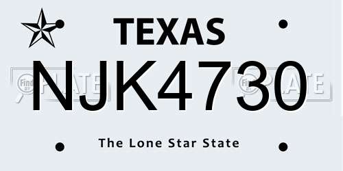 NJK4730 Texas License Plate