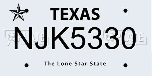 NJK5330 Texas License Plate