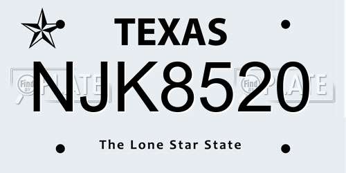 NJK8520 Texas License Plate