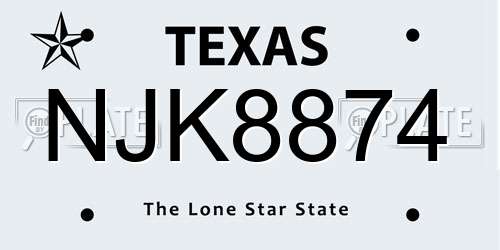 NJK8874 Texas License Plate