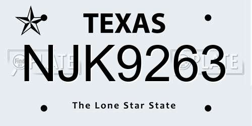 NJK9263 Texas License Plate