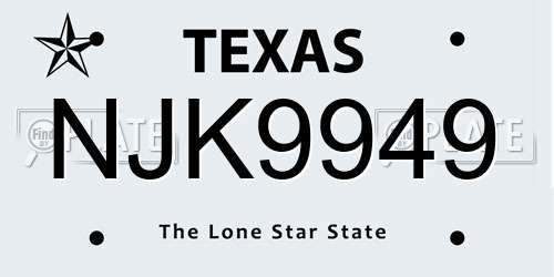 NJK9949 Texas License Plate