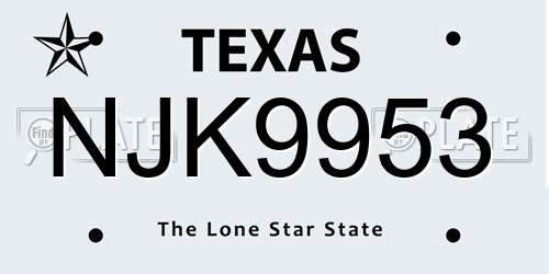 NJK9953 Texas License Plate