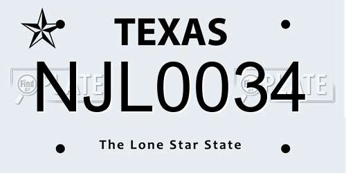 NJL0034 Texas License Plate
