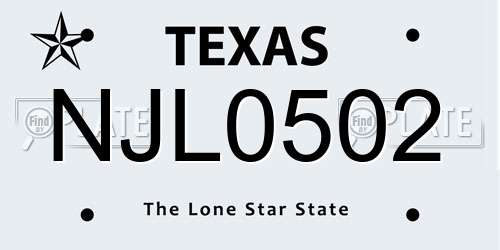 NJL0502 Texas License Plate