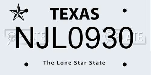 NJL0930 Texas License Plate