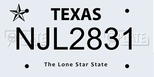 NJL2831 Texas License Plate