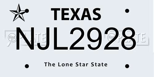 NJL2928 Texas License Plate