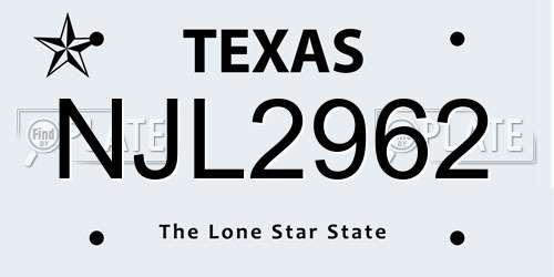 NJL2962 Texas License Plate