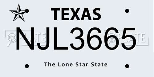 NJL3665 Texas License Plate