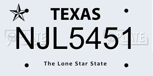NJL5451 Texas License Plate