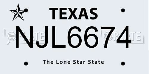 NJL6674 Texas License Plate