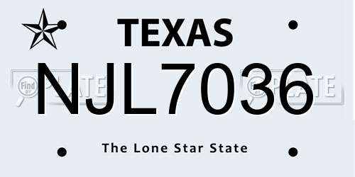 NJL7036 Texas License Plate