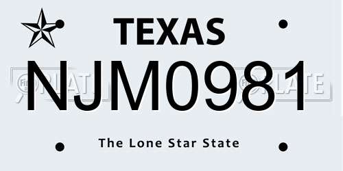 NJM0981 Texas License Plate