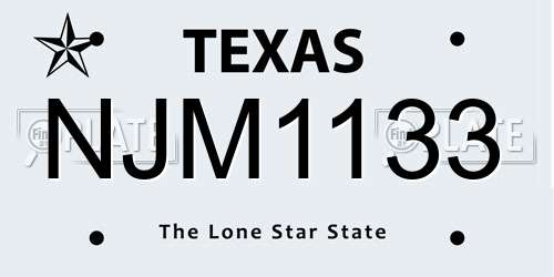 NJM1133 Texas License Plate