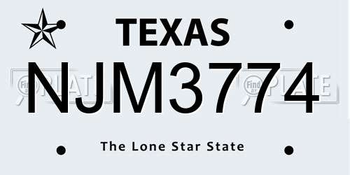 NJM3774 Texas License Plate
