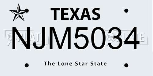 NJM5034 Texas License Plate