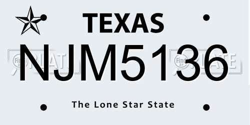 NJM5136 Texas License Plate