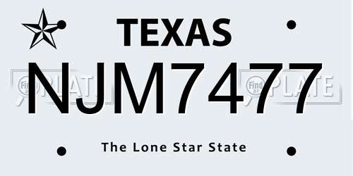 NJM7477 Texas License Plate