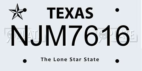 NJM7616 Texas License Plate