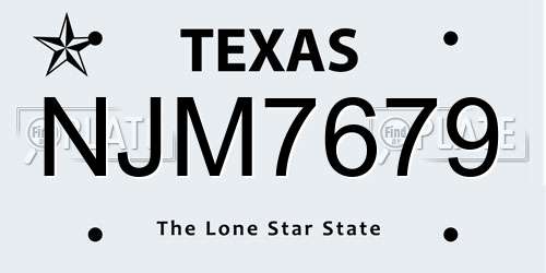 NJM7679 Texas License Plate