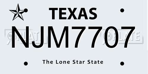 NJM7707 Texas License Plate