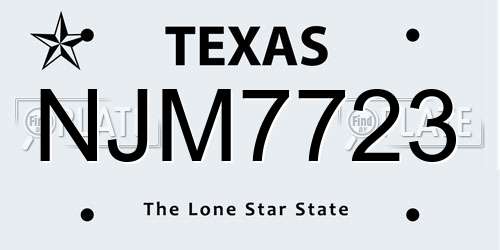 NJM7723 Texas License Plate